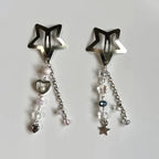 Fairy Kei Star Hair Clip Set with Pearl Heart Crystal Chain Charms Default Title Shoptery