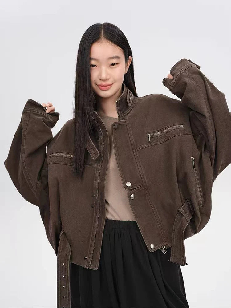 Streetcore Buckle-Up Oversized Jacket Coffee color Shoptery