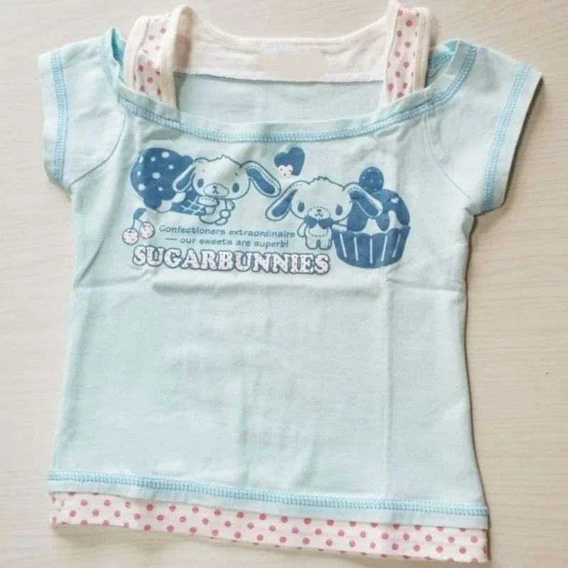 Fairy Kei Sugarbunnies Sanrio Layered Pastel Blue Crop Tee Shoptery