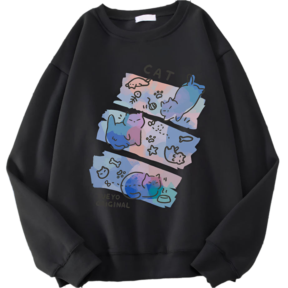 Pastel Meow Mix Kawaii Sweatshirt Black Shoptery