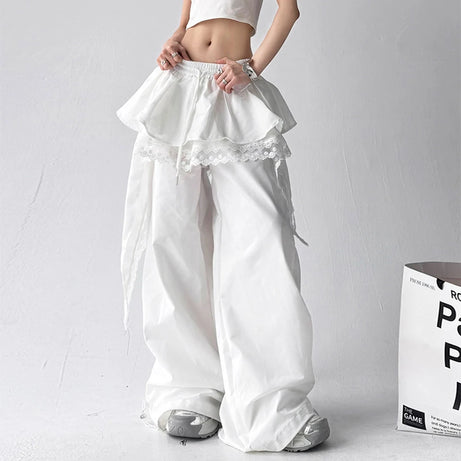 Y2k Shadow Ballet Layered Pants White Shoptery