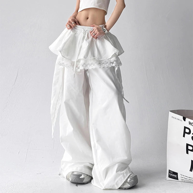 Y2k Shadow Ballet Layered Pants White Shoptery
