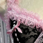 Jirai Kei Black Pink Skull Lace-Up Corset Ruffle Mini Dress Shoptery