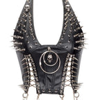 Visual Kei Skull Spike Studded PU Leather Corset Vest with Chains Sliver rivets 7 Shoptery
