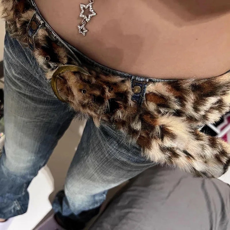 Gyaru Leoparden-Kunstfellgürtel mit antikgoldener Schnalle Zweitbild