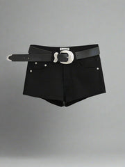Midnight Glam Belted Alt Shorts Black Shoptery