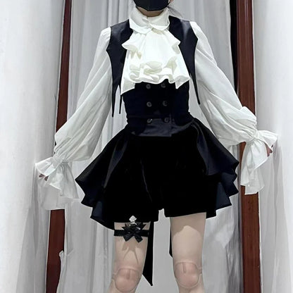 Jirai Kei Gothic Cross Lace Ruffle Blouse & Shorts Set Shoptery