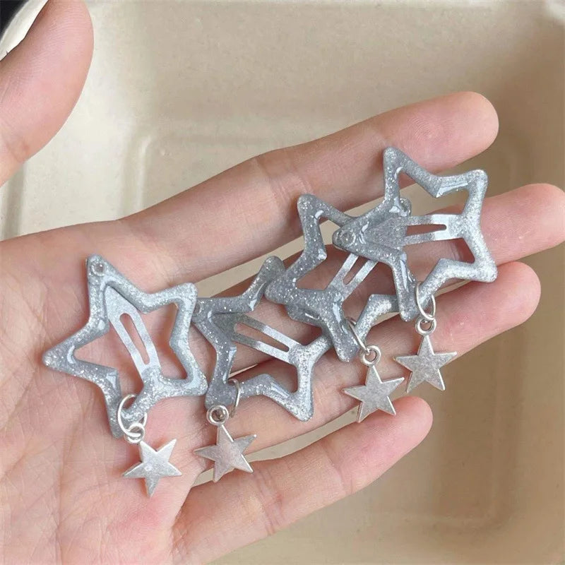 Decora Glitter Star Snap Hair Clips with Charm — Set of 4 Shoptery