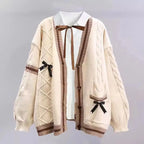 Mori Kei Cable Knit Cardigan & Plaid Skirt Set with Bow Details Three piece set1 Shoptery