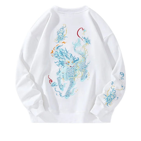 Mythic Beast Embroidered Edgy Hoodie White thin Shoptery