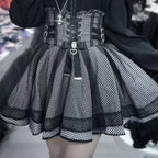 Jirai Kei Gothic Lace & Gingham Cold-Shoulder Corset Mini Dress Set Skirt Shoptery