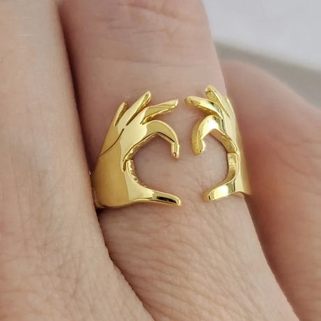 Heart Gesture Coquette Ring T0113 resizable Shoptery