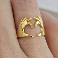 Heart Gesture Coquette Ring T0113 resizable Shoptery
