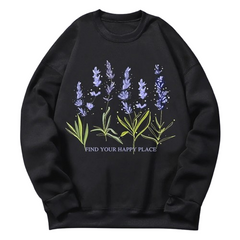 Lavender Bloom Cozy Aesthetic Sweatshirt Black Shoptery
