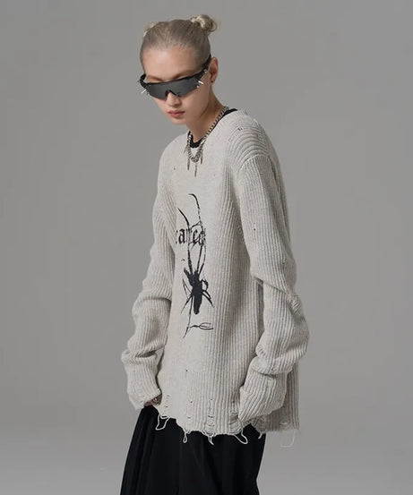 Distressed Spider Graphic Sweater