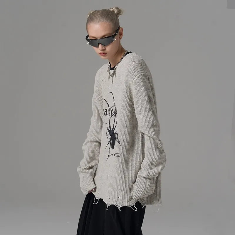 Distressed Spider Graphic Sweater