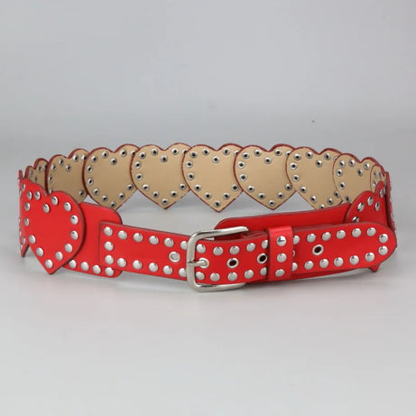 Punk Love Stud Heart Belt Red 105CM Shoptery