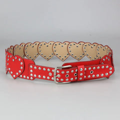 Punk Love Stud Heart Belt Red 105CM Shoptery