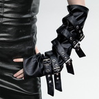 Visual Kei Black PU Leather Multi-Buckle Strap Arm Gauntlets black One Size Shoptery