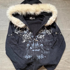 Autumn And Winter New Fashion Oversized Pattern Printed Fur Collar Sweater Women Y2K Gothic Hip Hop Harajuku Casual Sweatshirt Shoptery