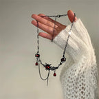 Visual Kei Gunmetal Branch & Garnet Crystal Draped Chain Necklace Shoptery