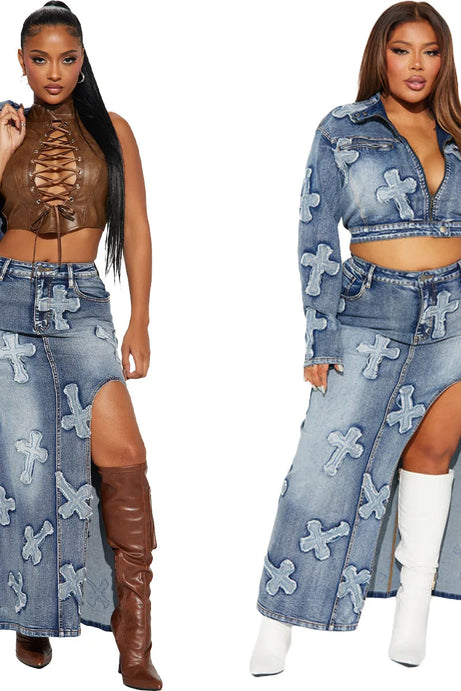 New Denim Maxi Dress & Skirt Sets