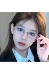 Y2K Harajuku Small Square Frame Glasses Women Retro Metal Eyeglasses Clear Reading Spectacle Blue Light Blocking Eyewear Shoptery