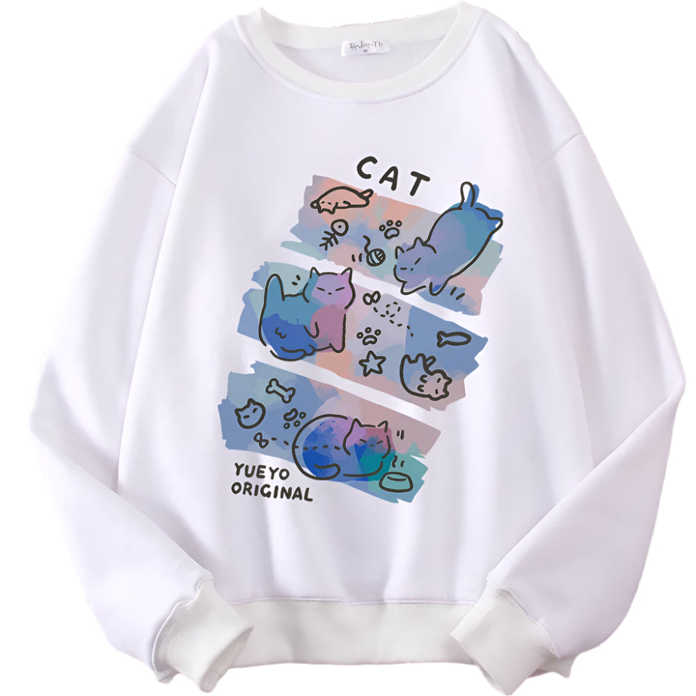 Pastel Meow Mix Kawaii Sweatshirt White Shoptery