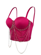 Visual Kei Crystal Chain Draped Bustier Corset Crop Top Red Shoptery