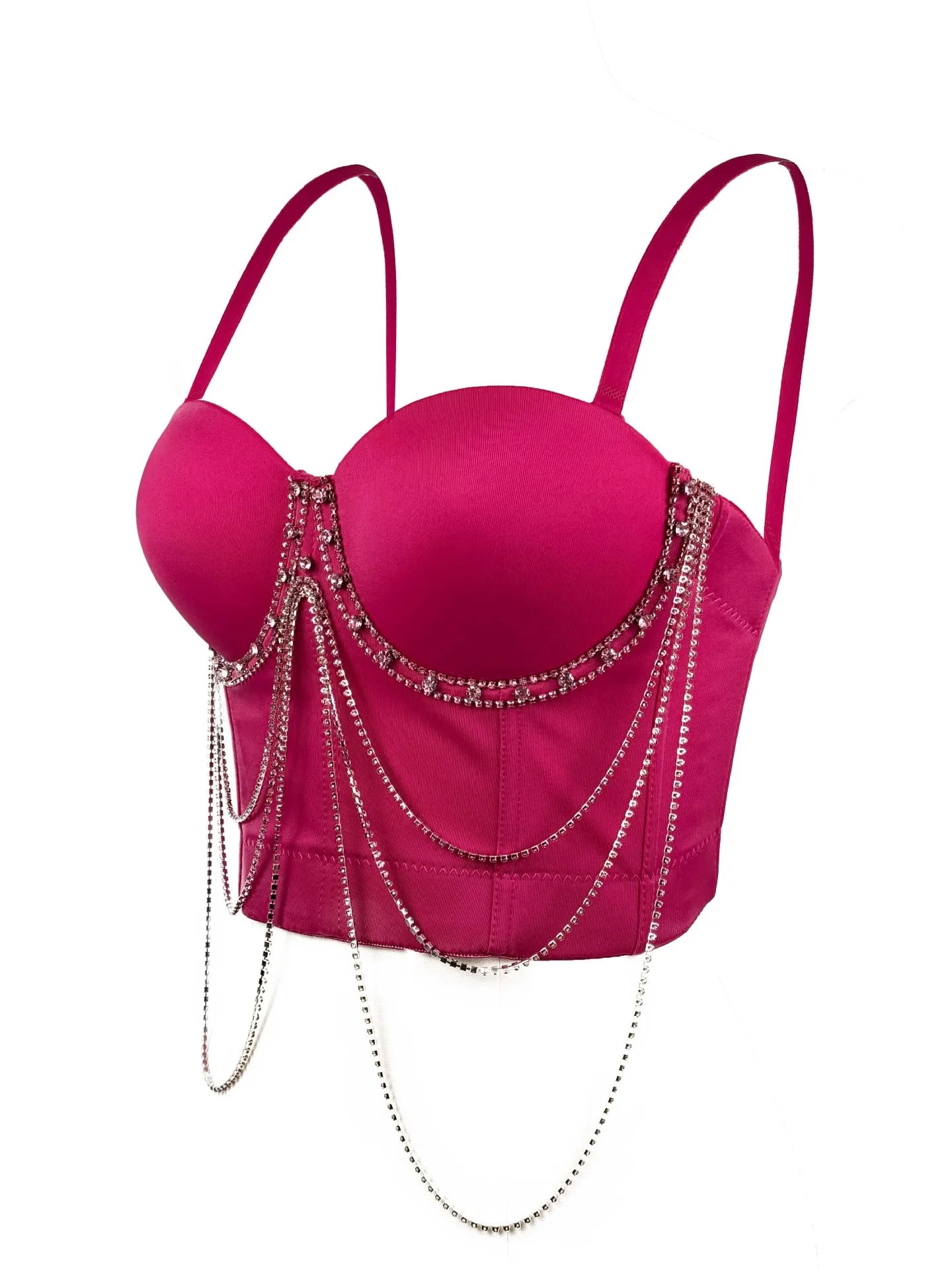 Visual Kei Crystal Chain Draped Bustier Corset Crop Top Red Shoptery