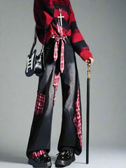 Plaid Patchwork Edgy Ribbon Jeans 1 Shoptery
