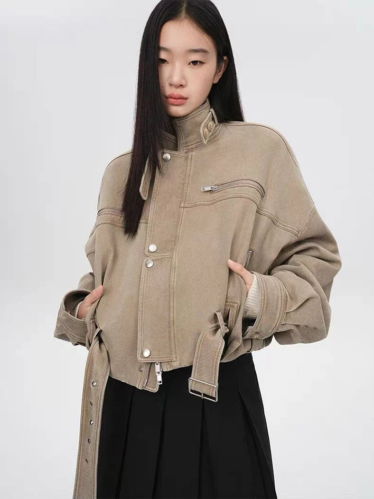 Streetcore Buckle-Up Oversized Jacket Milk tea color Shoptery