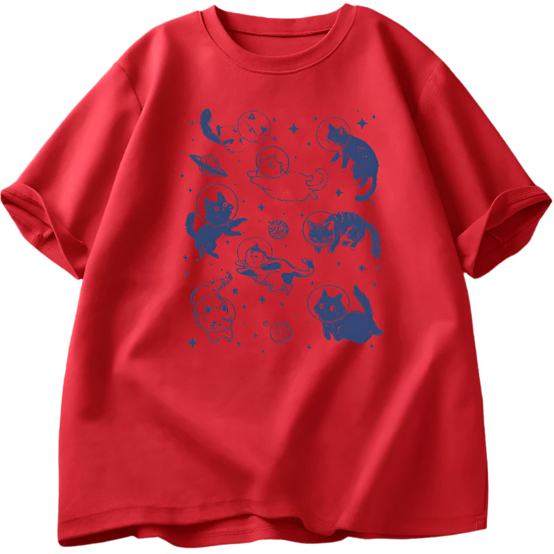 Astronaut Kittens Aesthetic T-Shirt Red Shoptery