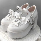 Jirai Kei Black Patent Platform Mary Janes with Rhinestone Bows Shoptery
