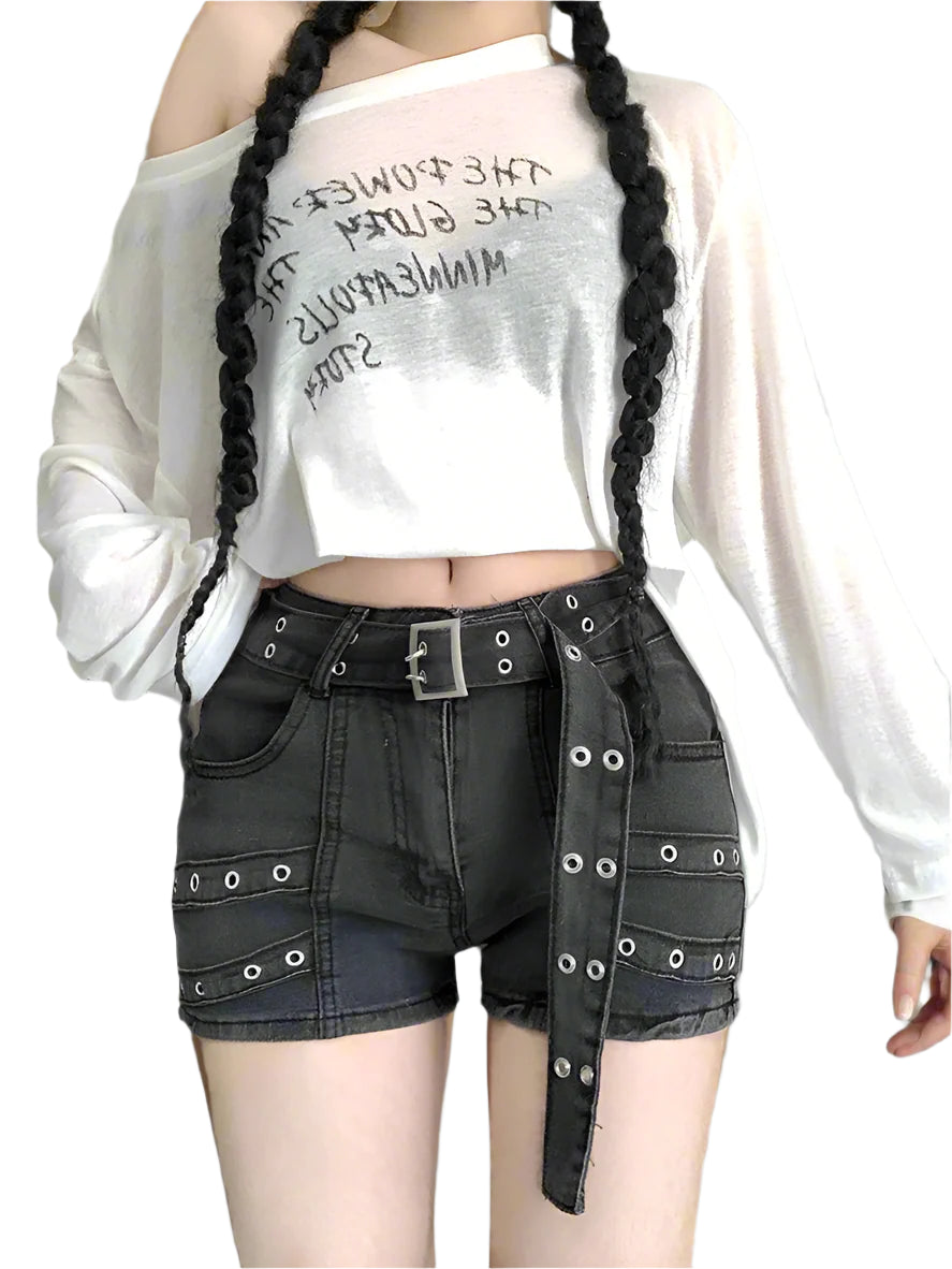 Metalcore Grommet Alt Denim Shorts Shoptery