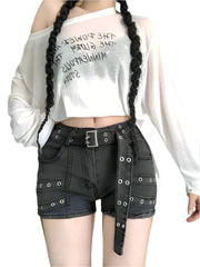 Metalcore Grommet Alt Denim Shorts Shoptery