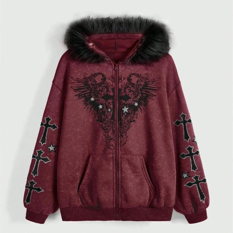 Fallen Grace Cross Zip Hoodie Shoptery