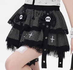 Skull Bow Lolita Layered Kawaii Goth Skirt black Shoptery
