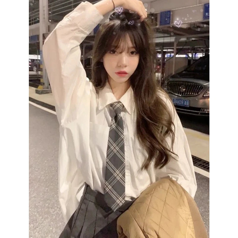 Jirai Kei Cable Knit Sweater White Shirt Pleated Skirt Set with Tie Secondary image