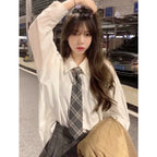 Jirai Kei Cable Knit Sweater White Shirt Pleated Skirt Set with Tie Shoptery