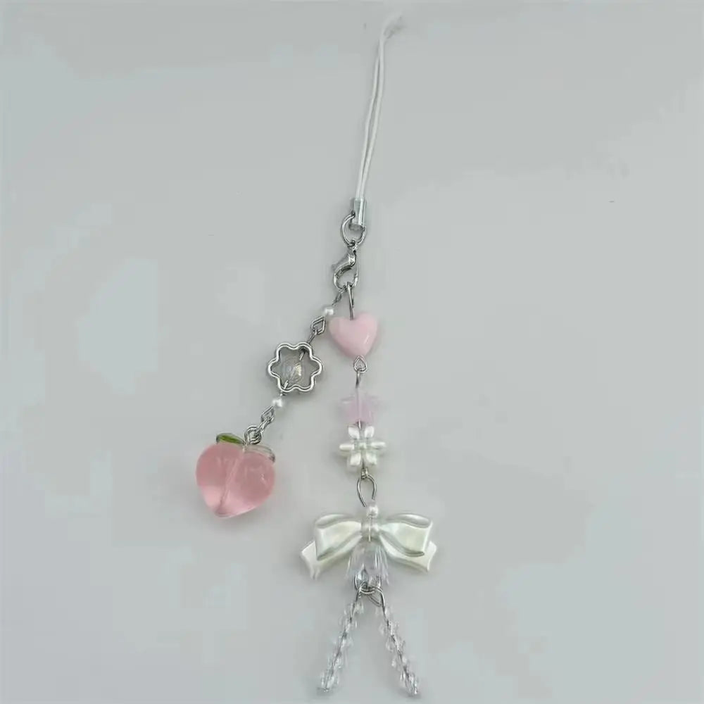 Fairy Kei White Lace Heart & Flower Bead Phone Strap Charm A Shoptery