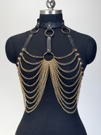 Visual Kei PU Leather Body Harness with Silver Chain Detail D Shoptery