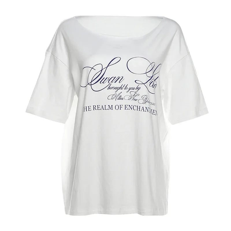 Enchanted Script Studded Aesthetic T-shirt Short sleeve White Shoptery
