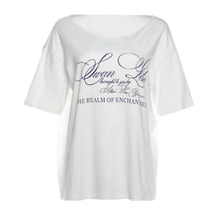 Enchanted Script Studded Aesthetic T-shirt Short sleeve White Shoptery