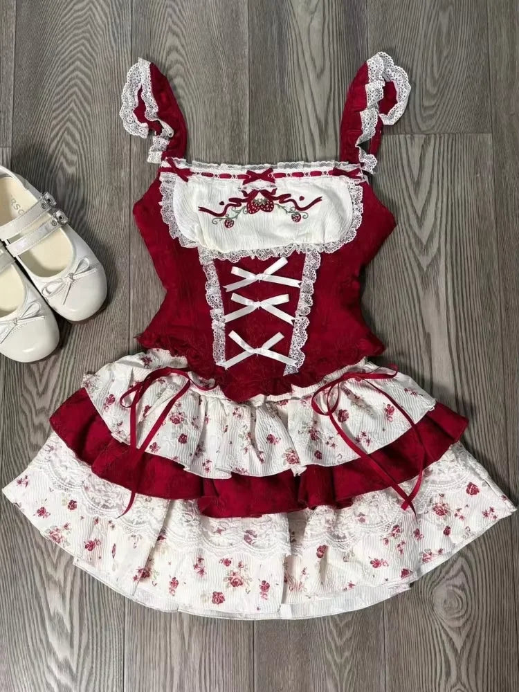 Jirai Kei Black Lace Bolero & Ivory Ruffle Blouse Plaid Skirt Set 8134 Sets Shoptery