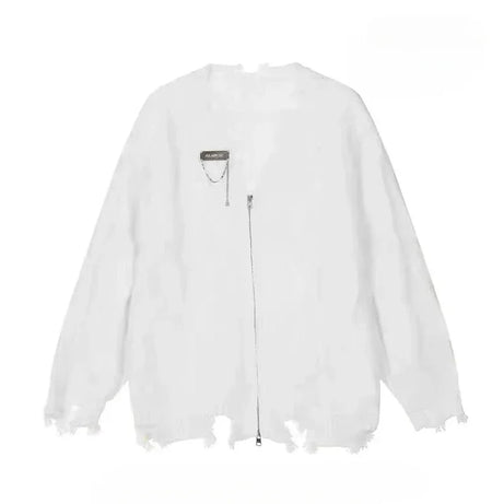 Shadow Shred Edgy Zip-Up Sweater white cardigan CHINA Shoptery