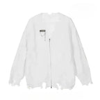 Shadow Shred Edgy Zip-Up Sweater white cardigan CHINA Shoptery