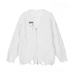 Shadow Shred Edgy Zip-Up Sweater white cardigan CHINA Shoptery