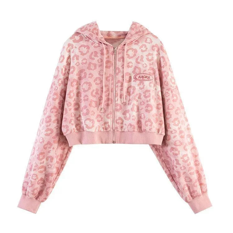 Bubble Blush Leopard Zip Hoodie Pink Shoptery