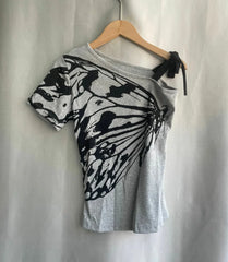 Monochrome Monarch One Shoulder Edgy Top Gray Shoptery